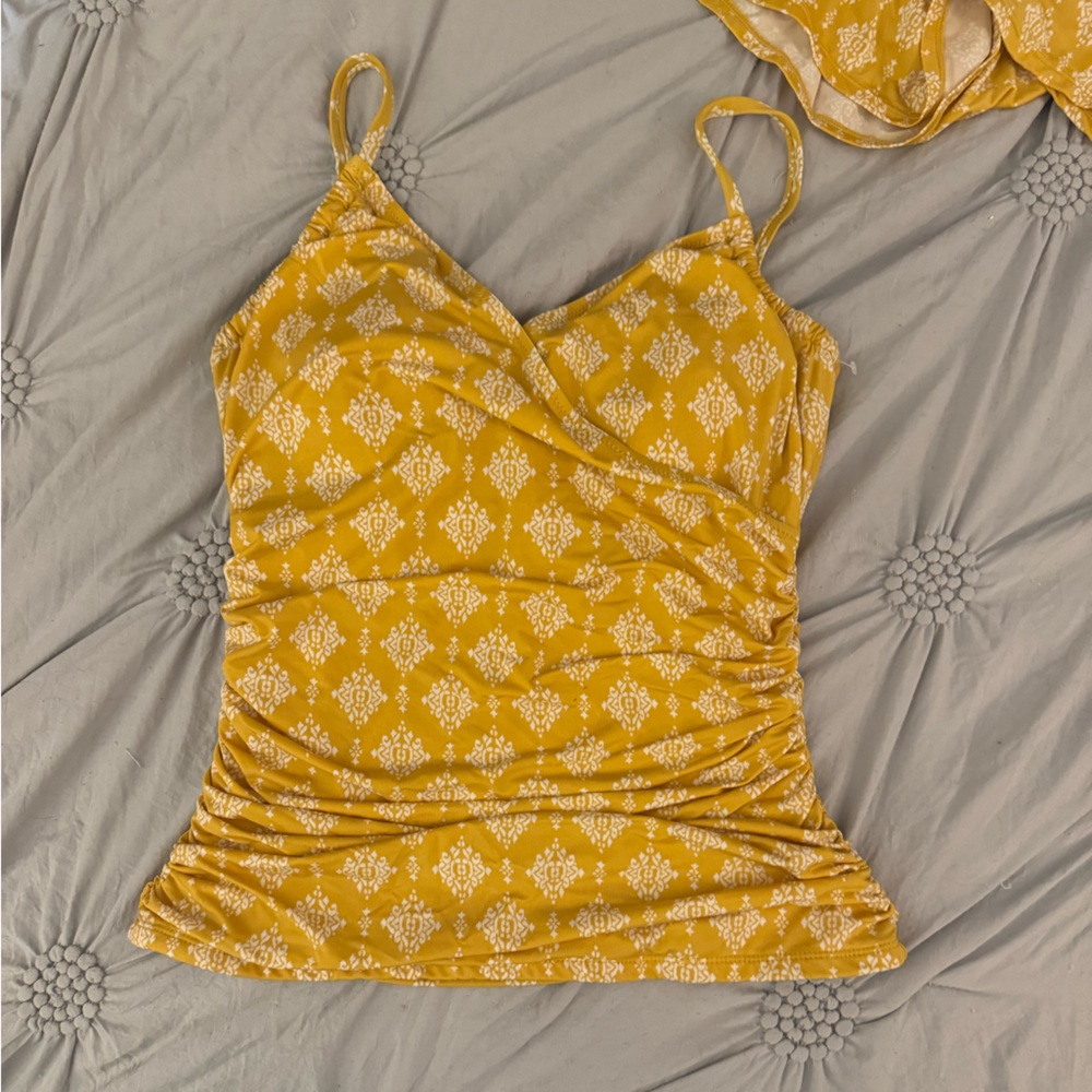 Garnet Hill Mustard Yellow Damask Tankini Top